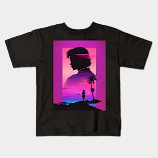 Vaporwave beach silhouette Kids T-Shirt